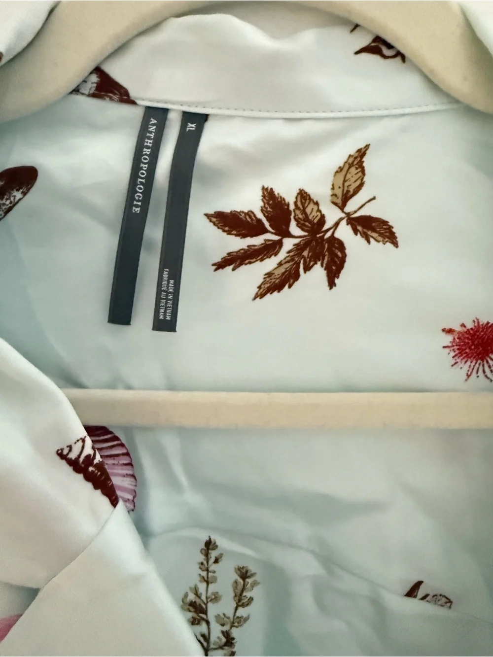 Anthropologie Pastel Blue Butterfly, Floral, Shell Print Silky Pajama Set